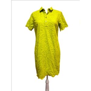 Banana Republic Lime Green Floral Lace Shirtdress